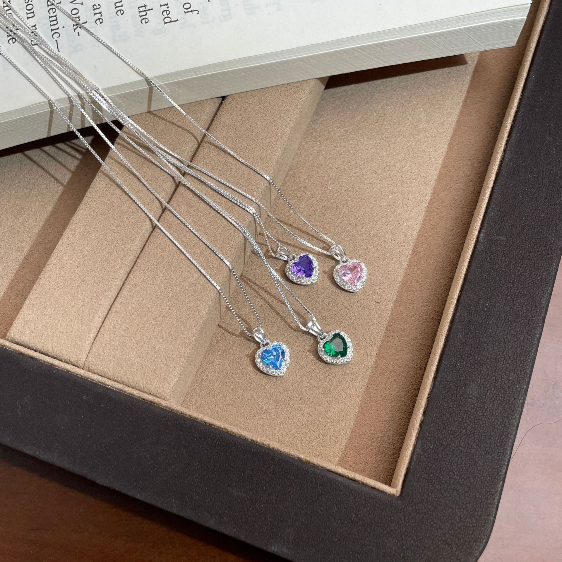 925 Silver Four-Color Heart Cubic Zirconia Necklace