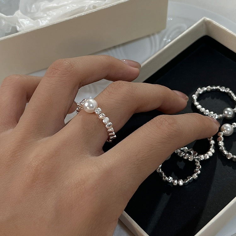 925 Silver Nugget Pearl Elastic Rope Ring