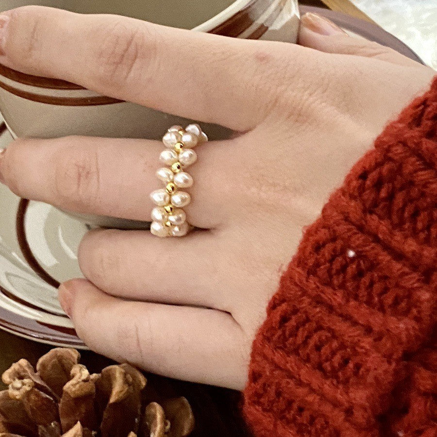 Pearl Shell Enamel White Stone Ring