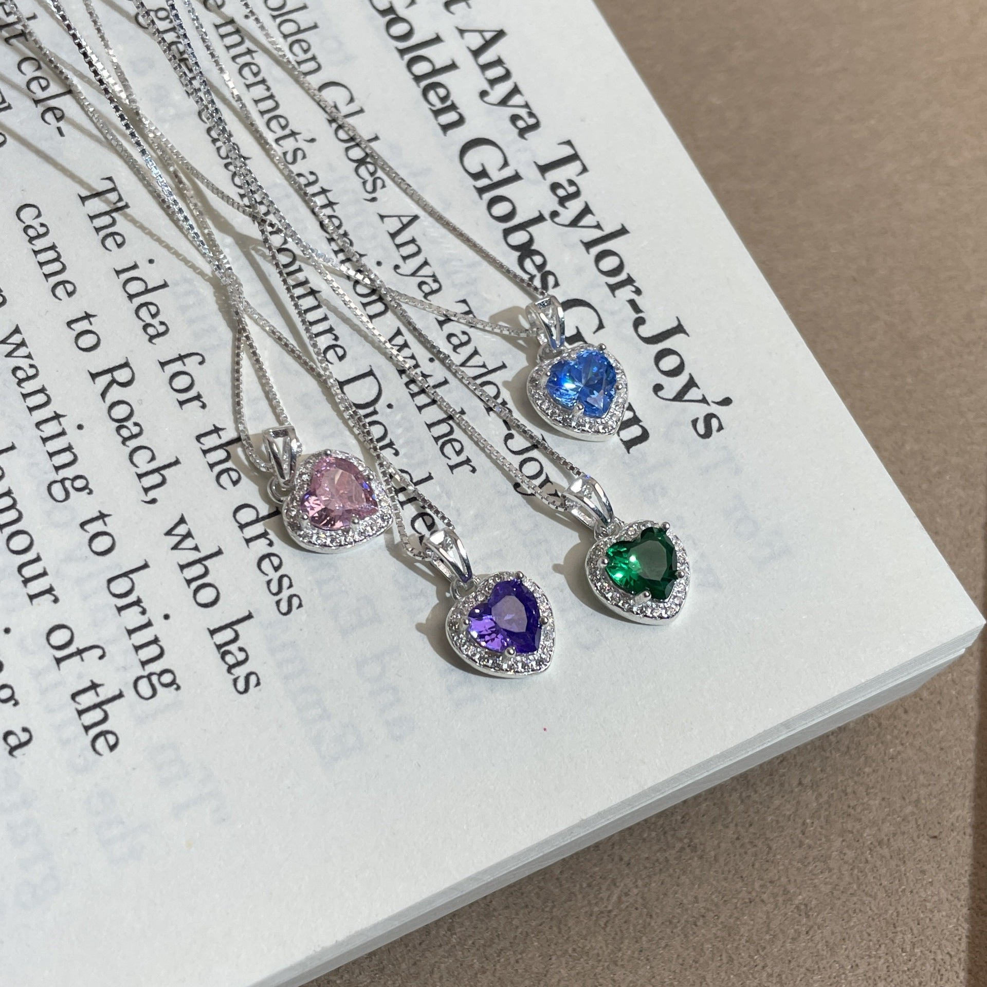 925 Silver Four-Color Heart Cubic Zirconia Necklace