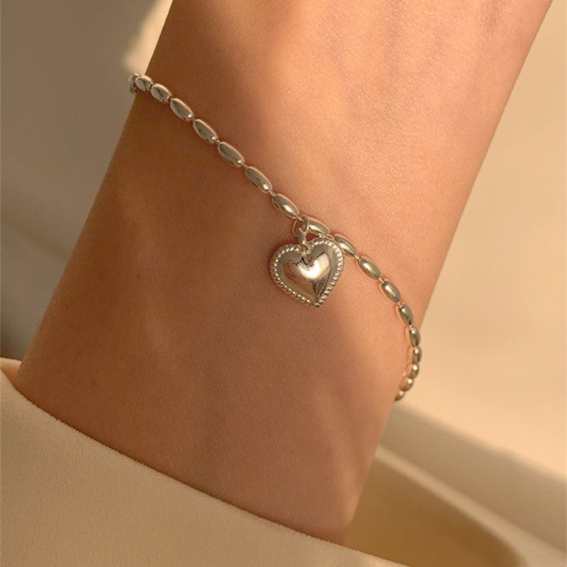 925 Silver Olive Chain Heart Bracelet