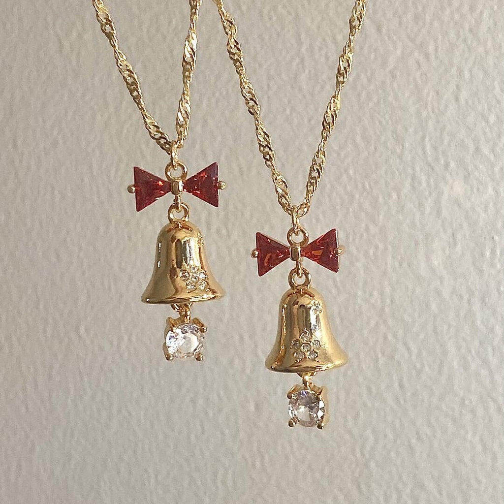 925 Silver Christmas Bell Bow Necklace