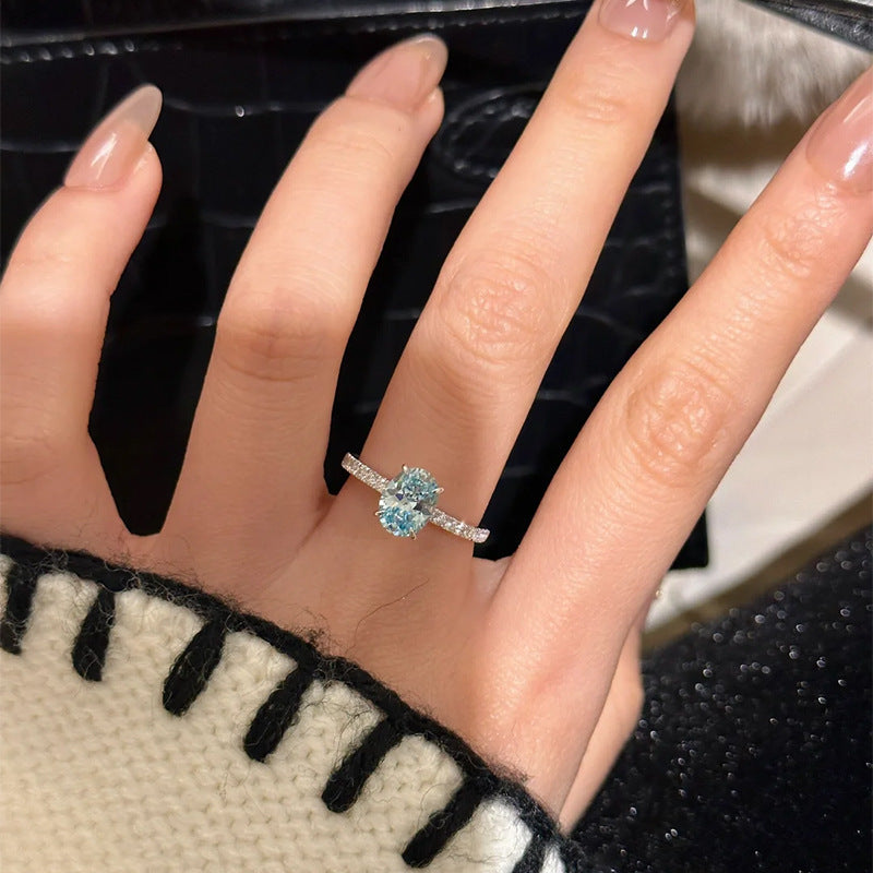 925 Silver Aquamarine Oval Zircon Ring