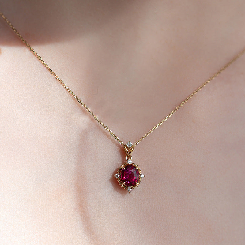 925 Silver Vintage Pomegranate Red Zircon Necklace