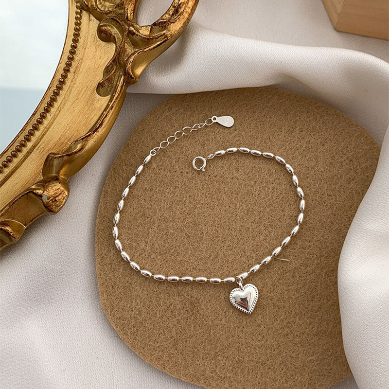 925 Silver Olive Chain Heart Bracelet