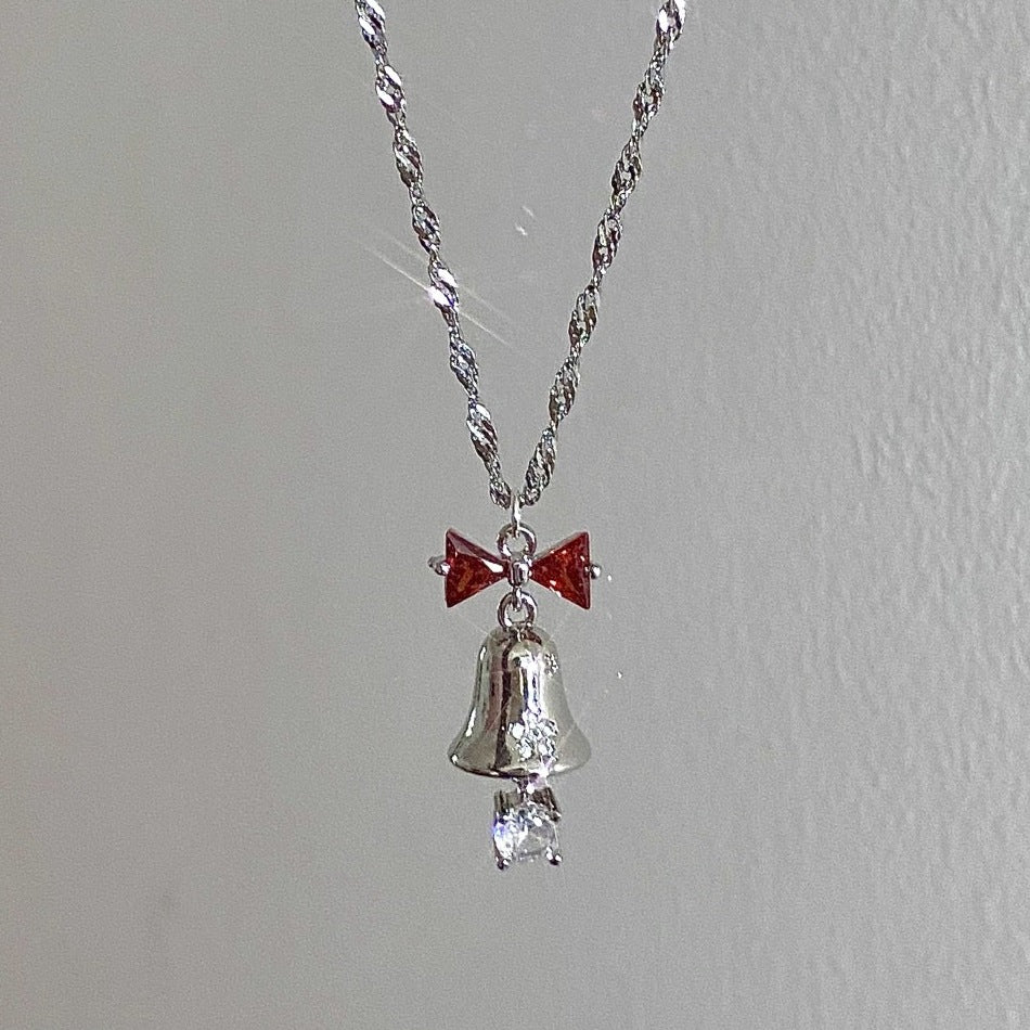 925 Silver Christmas Bell Bow Necklace