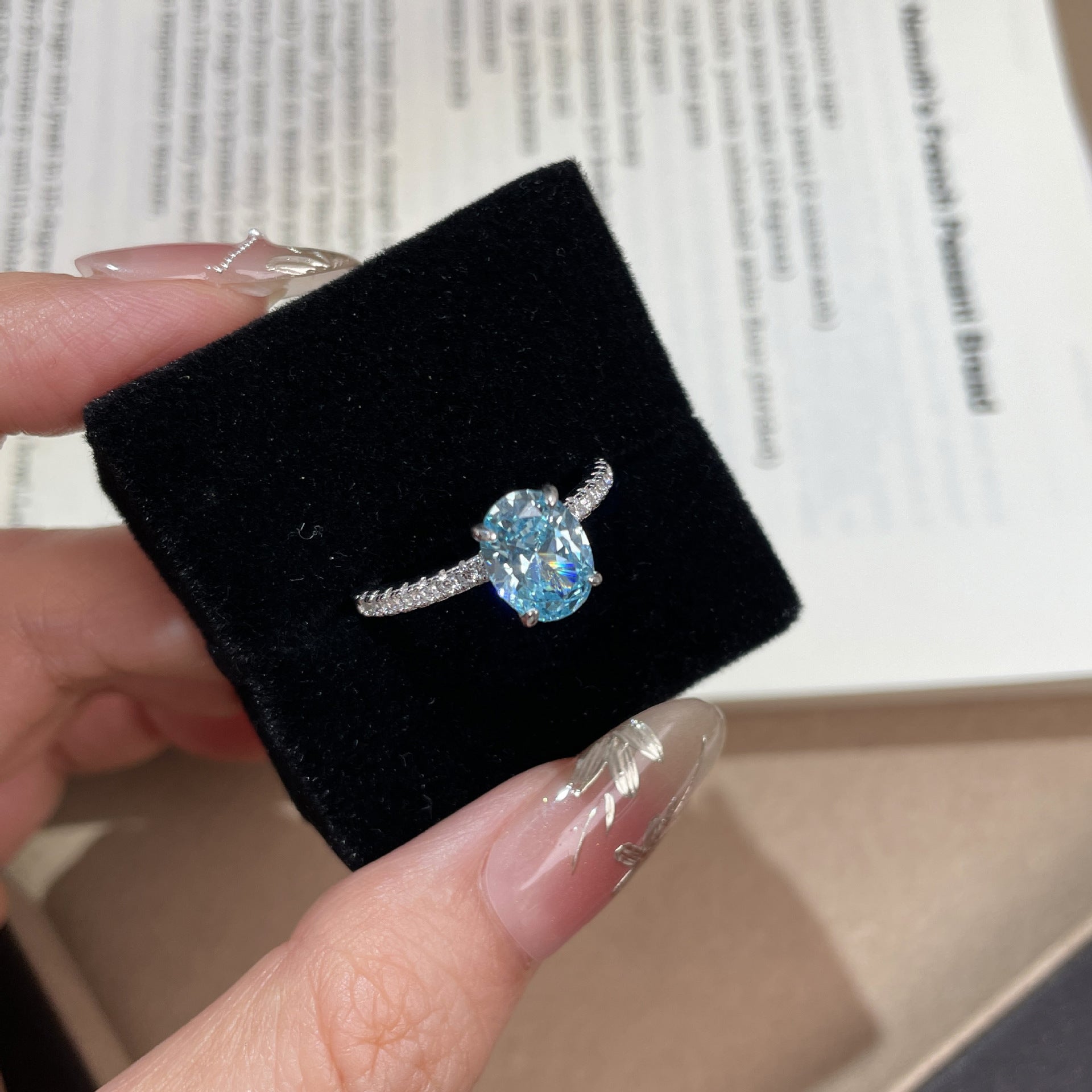 925 Silver Aquamarine Oval Zircon Ring