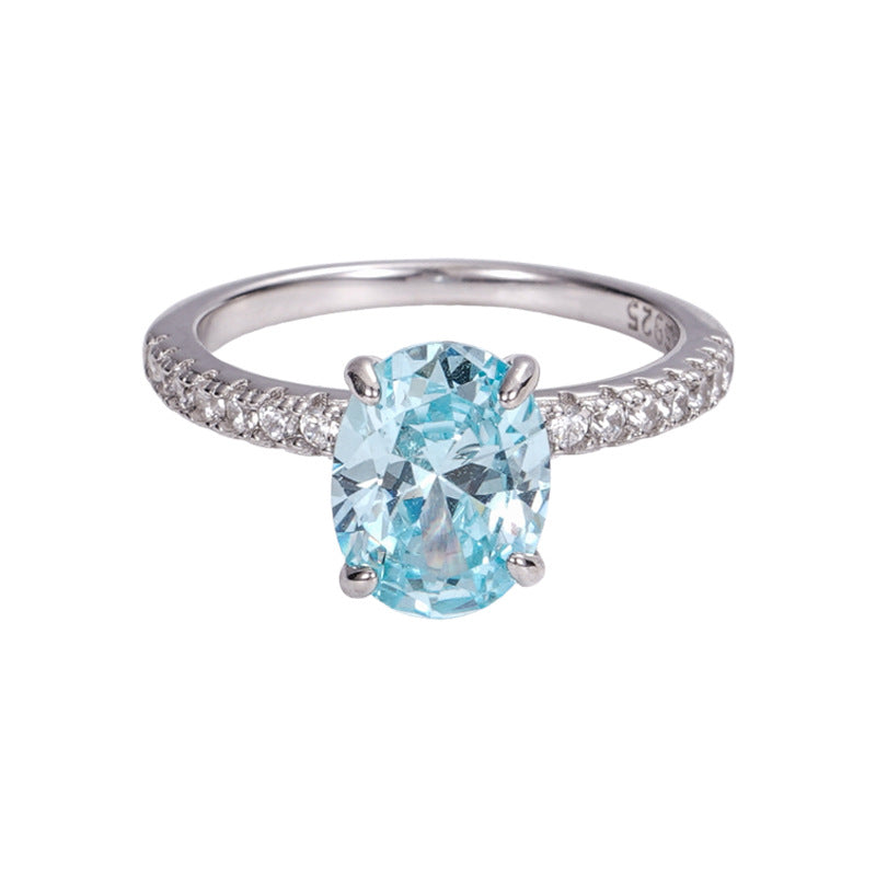 925 Silver Aquamarine Oval Zircon Ring
