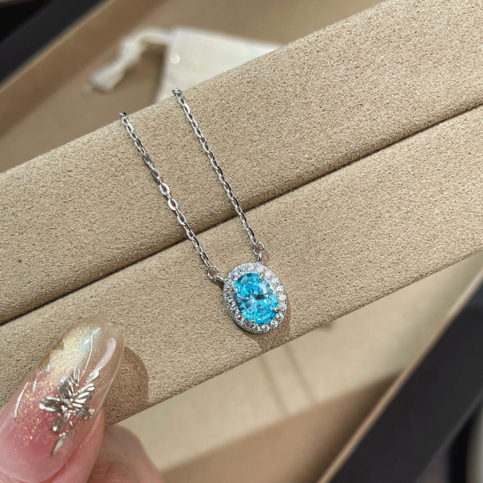 925 Silver Blue Zircon Necklace Earring Set