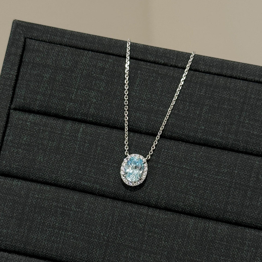 925 Silver Oval Aquamarine Ring Necklace Set