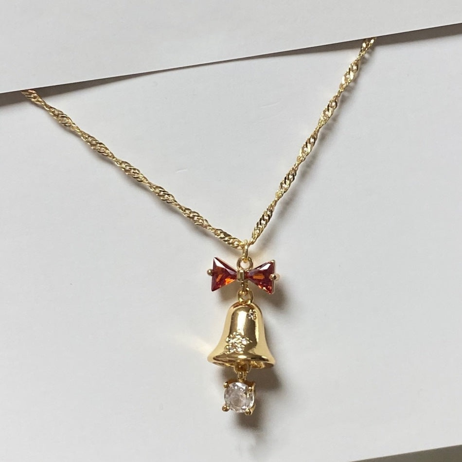 925 Silver Christmas Bell Bow Necklace