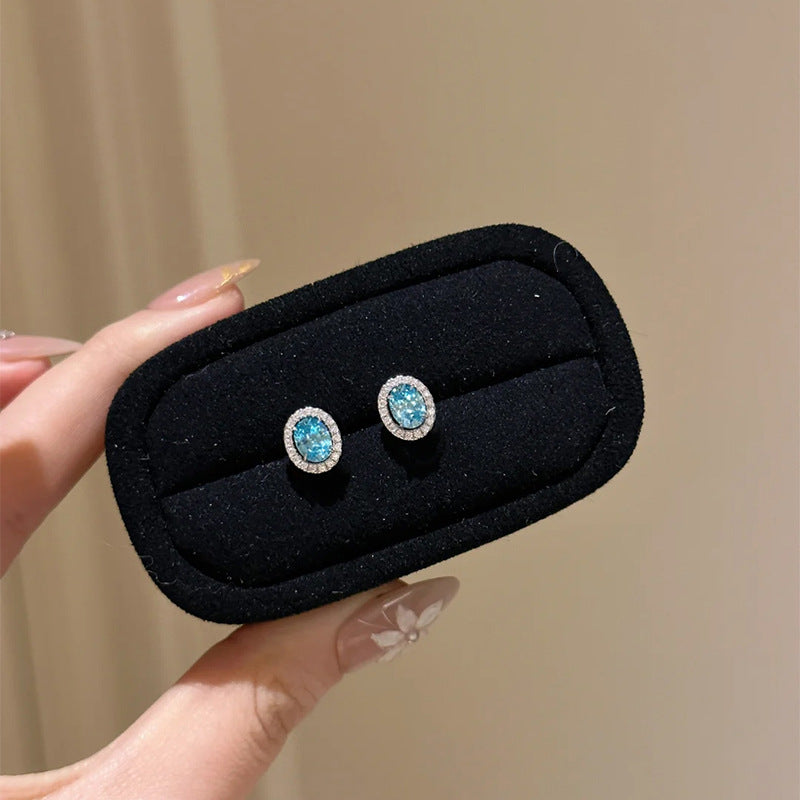 925 Silver Blue Zircon Necklace Earring Set