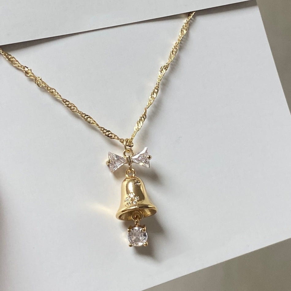 925 Silver Christmas Bell Bow Necklace