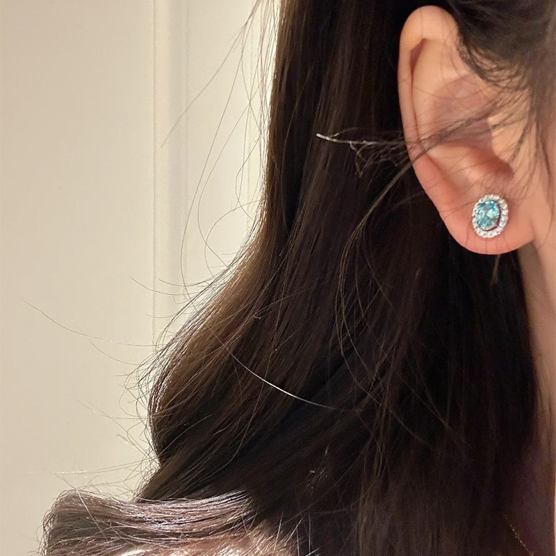 925 Silver Blue Zircon Necklace Earring Set