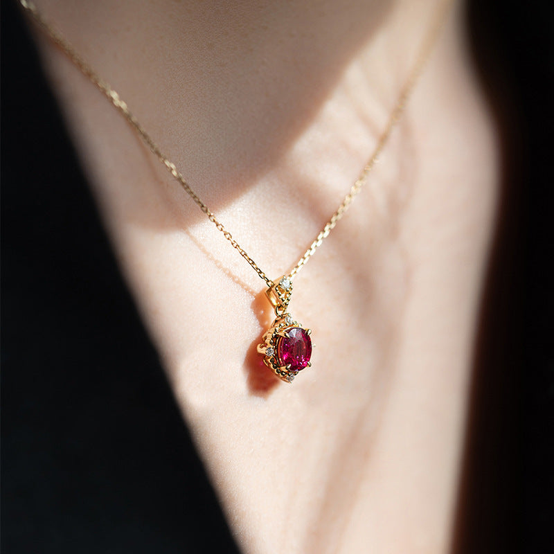 925 Silver Vintage Pomegranate Red Zircon Necklace
