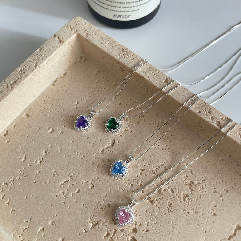 925 Silver Four-Color Heart Cubic Zirconia Necklace