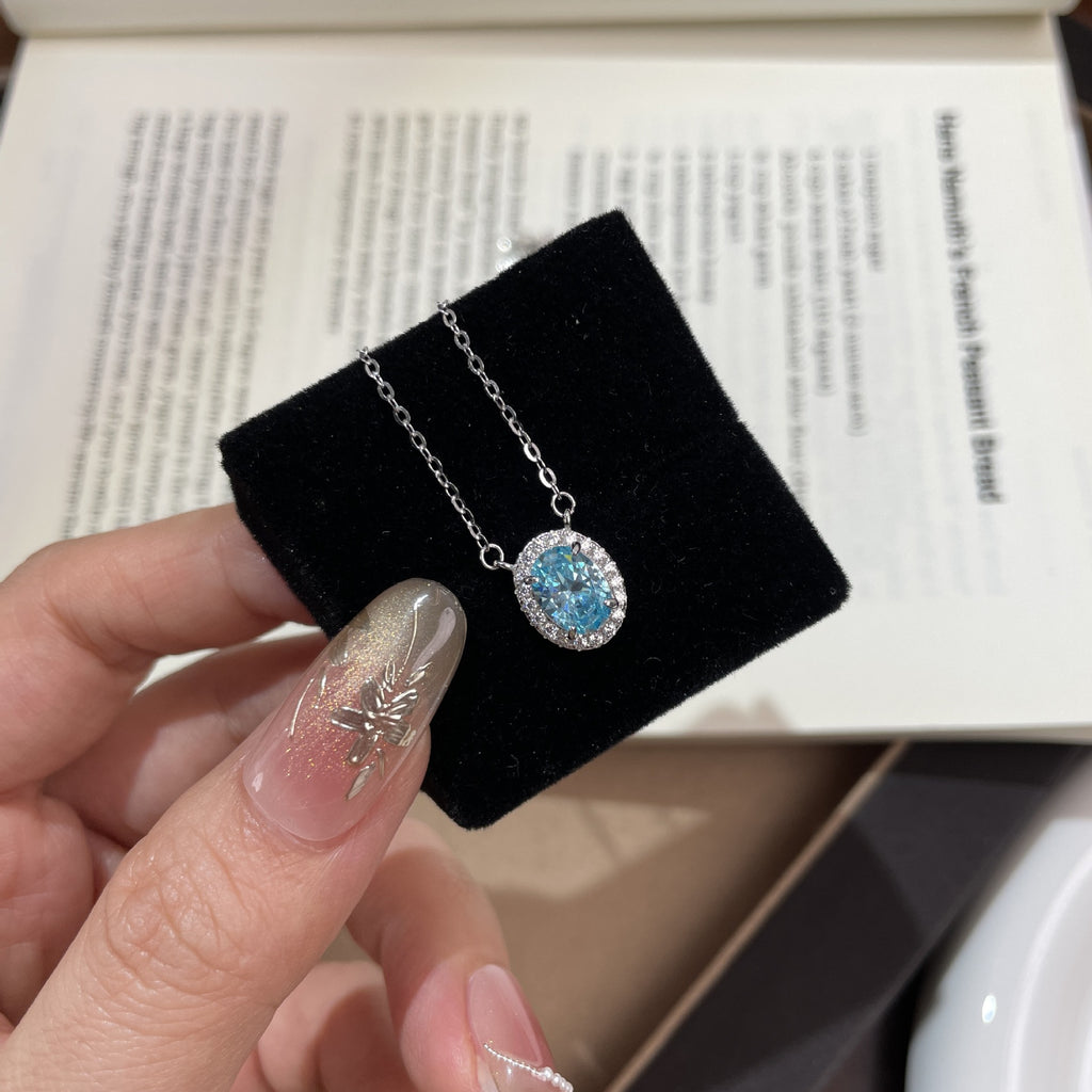 925 Silver Blue Zircon Necklace Earring Set