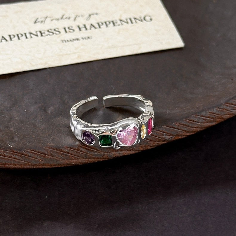 925 Silver Dopamine Colorful Zircon Ring