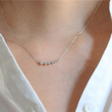 925 Silver Smiling Row Diamond Necklace