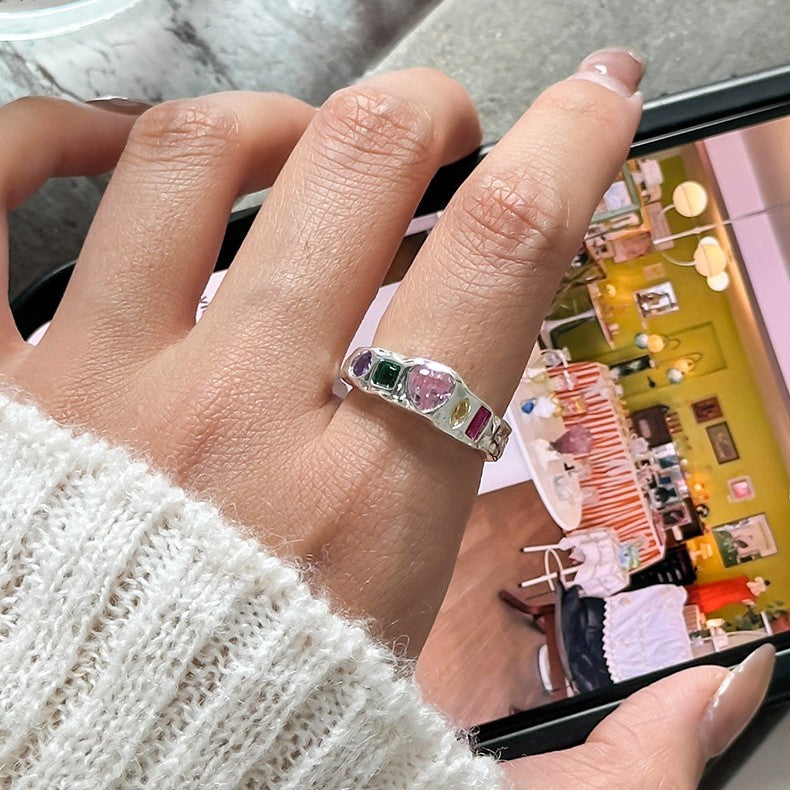 925 Silver Dopamine Colorful Zircon Ring