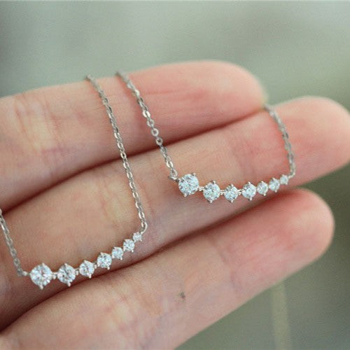 925 Silver Smiling Row Diamond Necklace