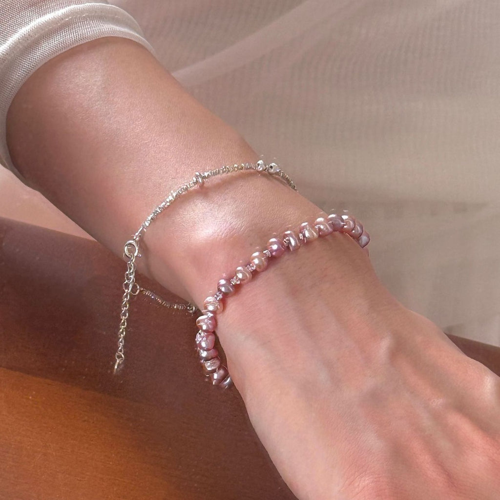 925 Small Silver Change Natural Pearl Layered Bracelet