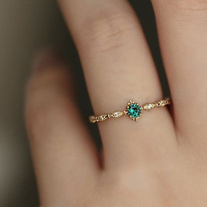 925 Silver Emerald Diamond 14K Gold Adjustable Ring