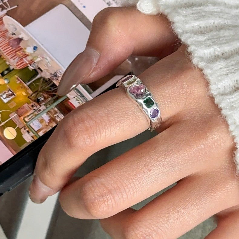 925 Silver Dopamine Colorful Zircon Ring