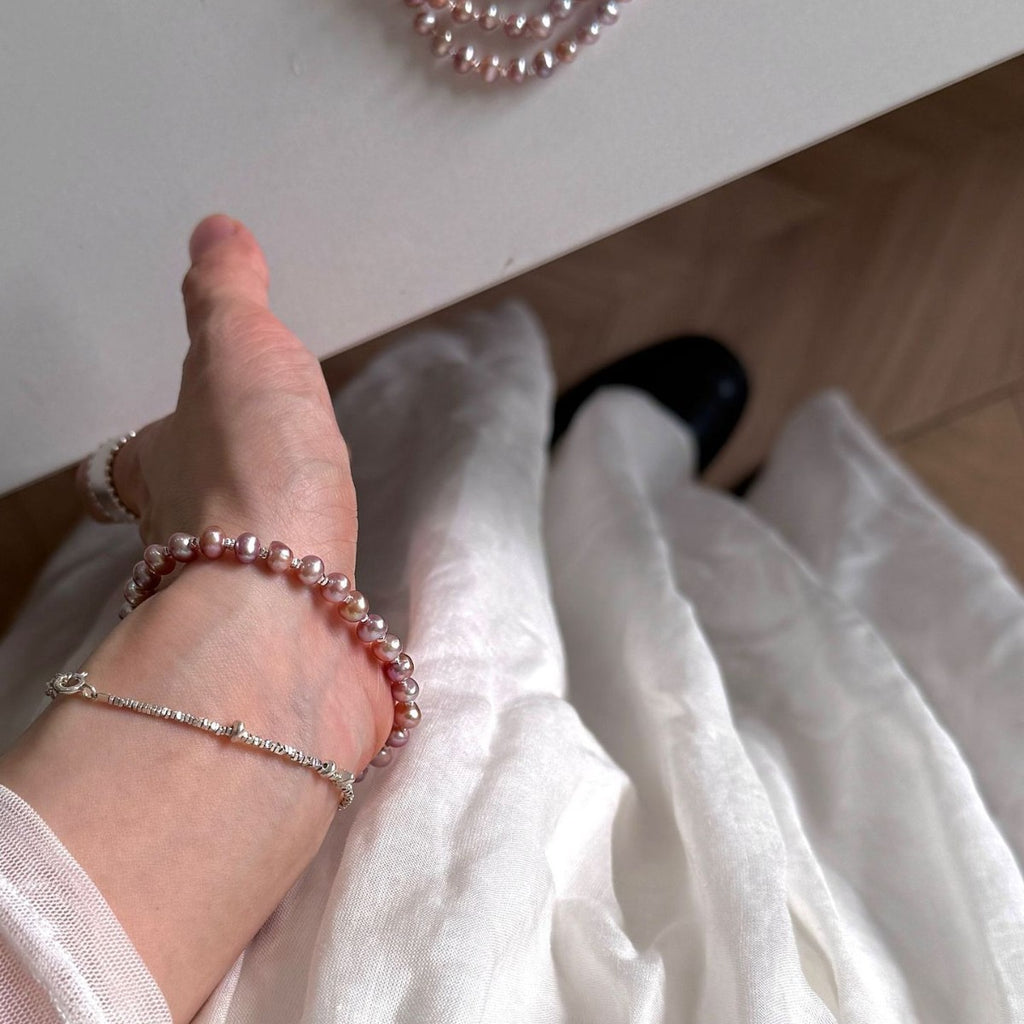 925 Small Silver Change Natural Pearl Layered Bracelet