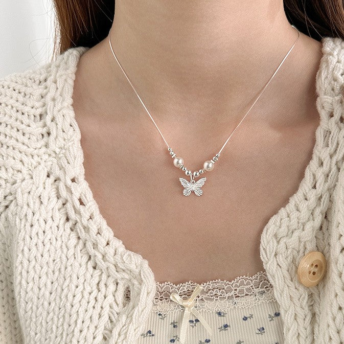 925 Silver Pearl Butterfly Necklace