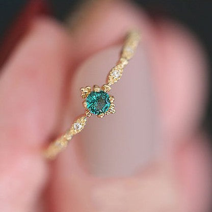 925 Silver Emerald Diamond 14K Gold Adjustable Ring