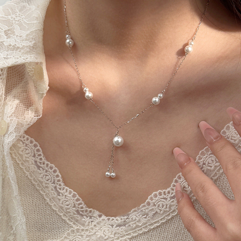 925 Silver Vintage Pearl Tassel Necklace