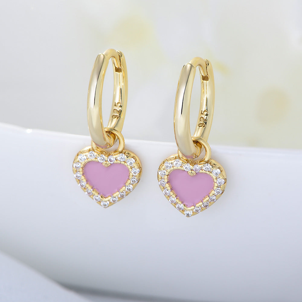925 Silver Pink Heart Zircon Earrings