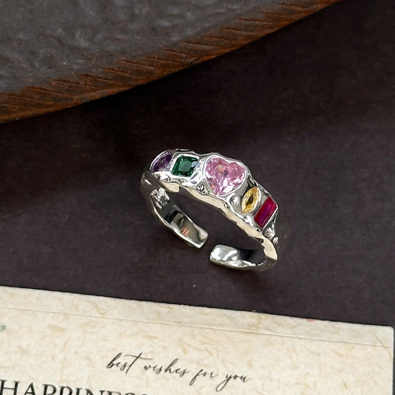 925 Silver Dopamine Colorful Zircon Ring