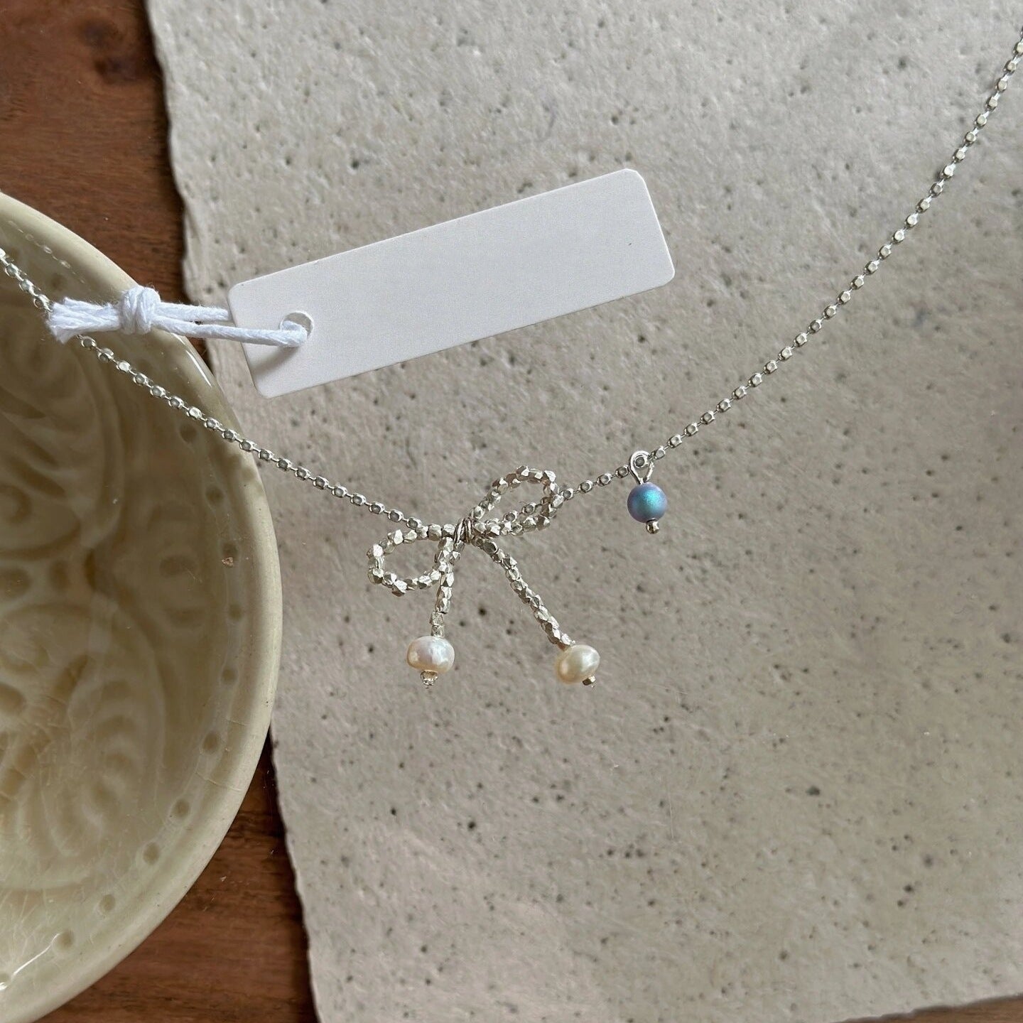 925 Silver Fragment Bow Pearl Necklace