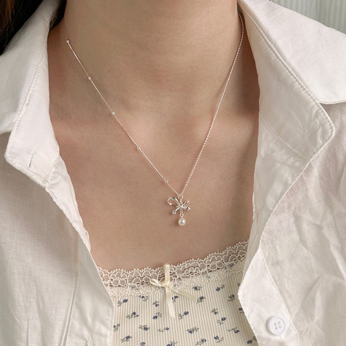 925 Silver Bow Pearl Necklace