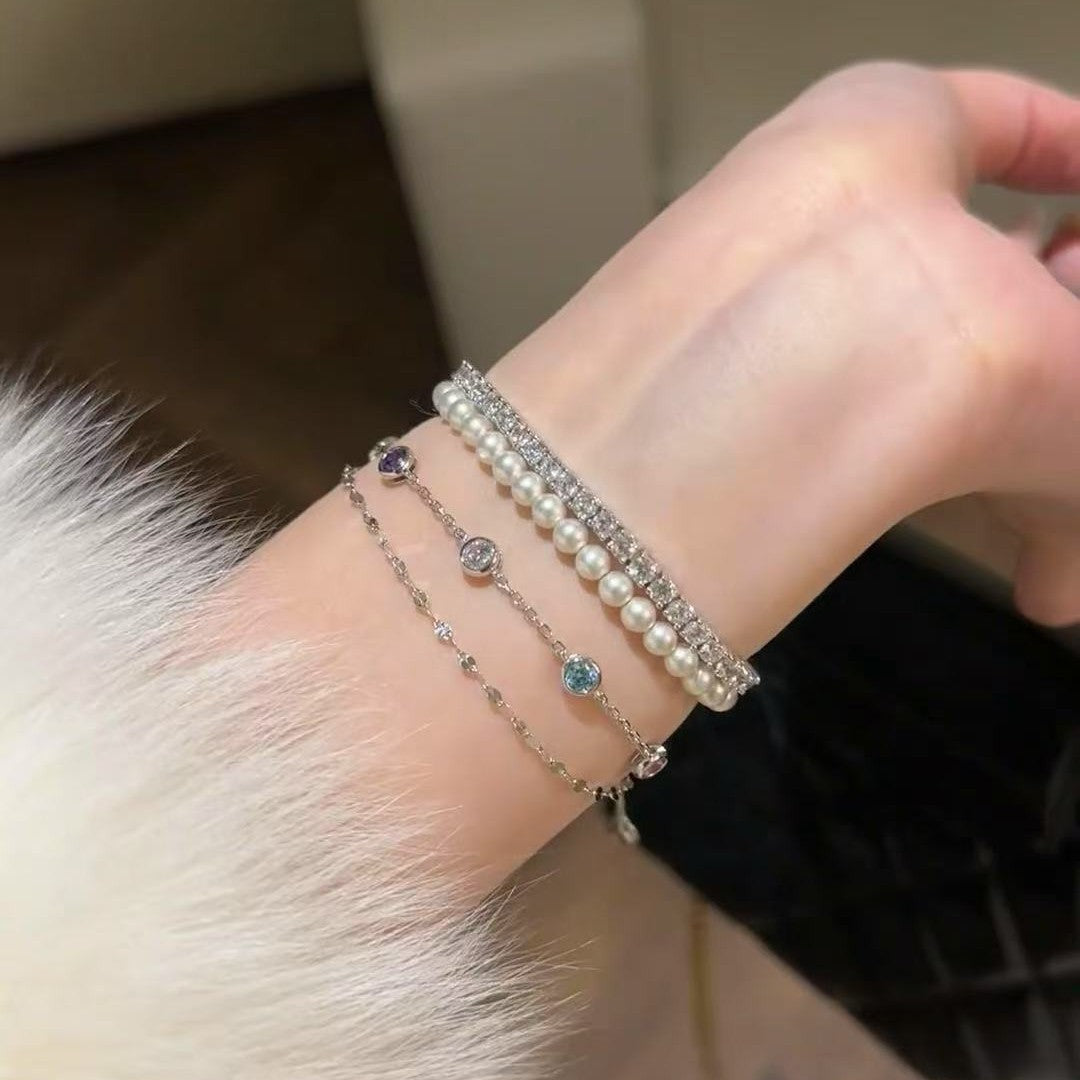 925 Silver Dopamine Color Double-Layer Bracelet