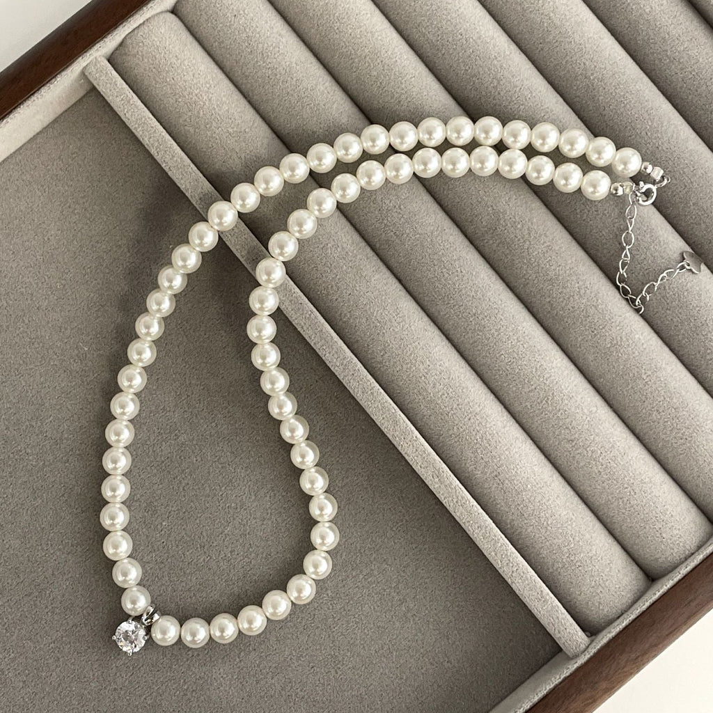 925 Silver Pearl Zircon Necklace