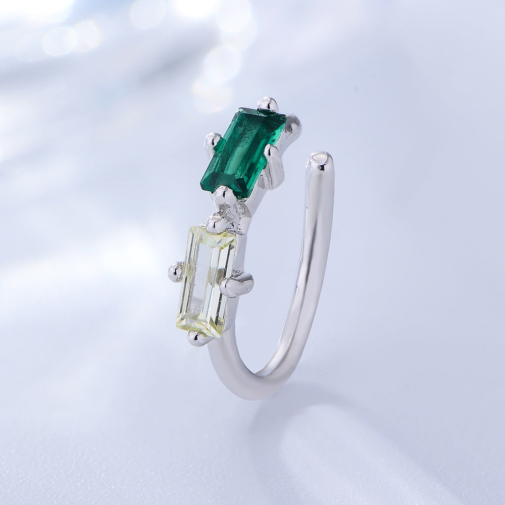 925 Silver Square Colorful Cubic Zirconia Earrings Ear Cuff