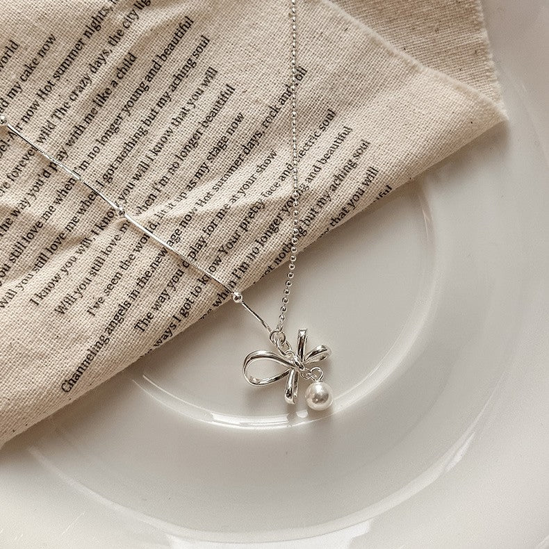 925 Silver Bow Pearl Necklace