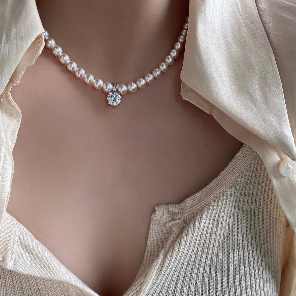 925 Silver Pearl Zircon Necklace