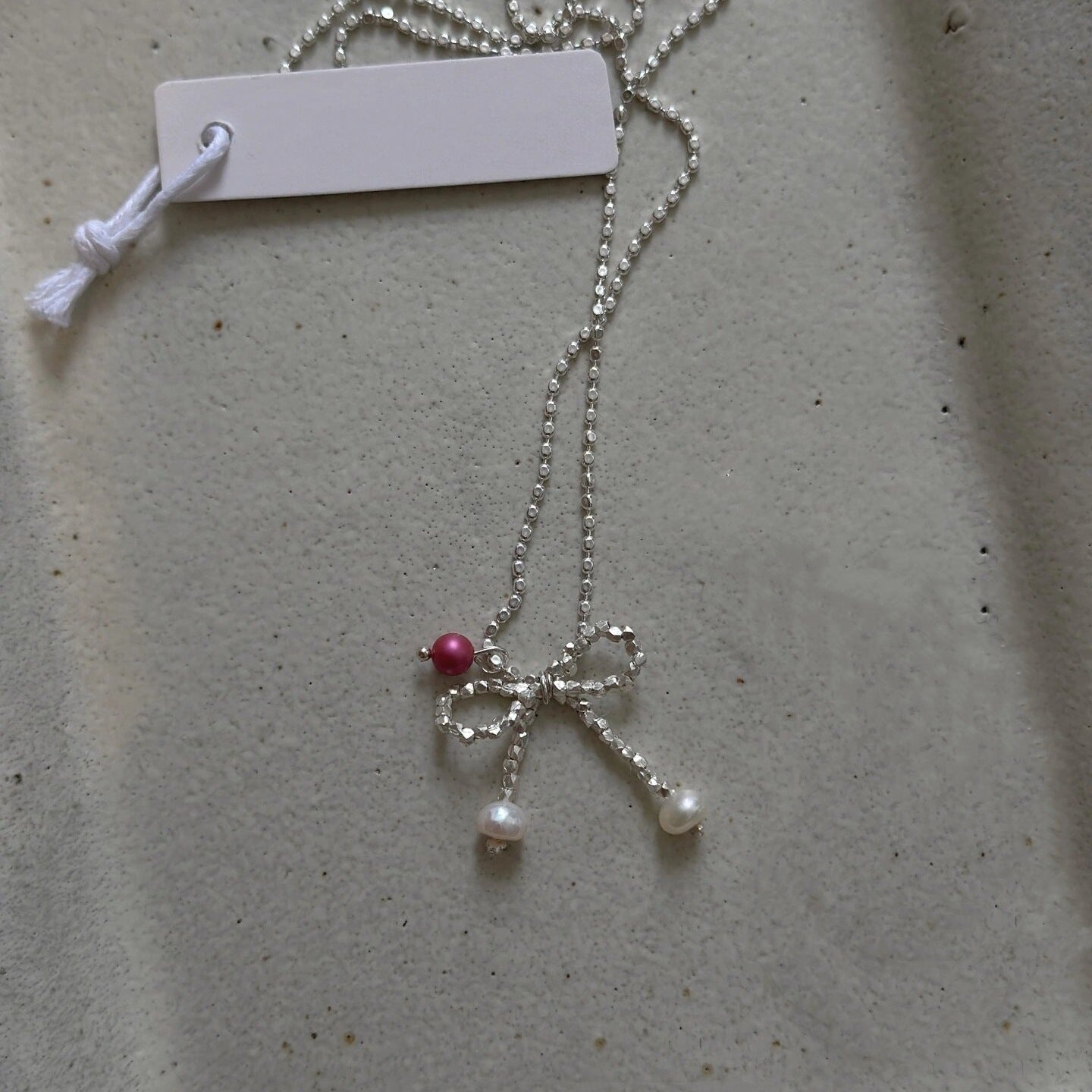 925 Silver Fragment Bow Pearl Necklace