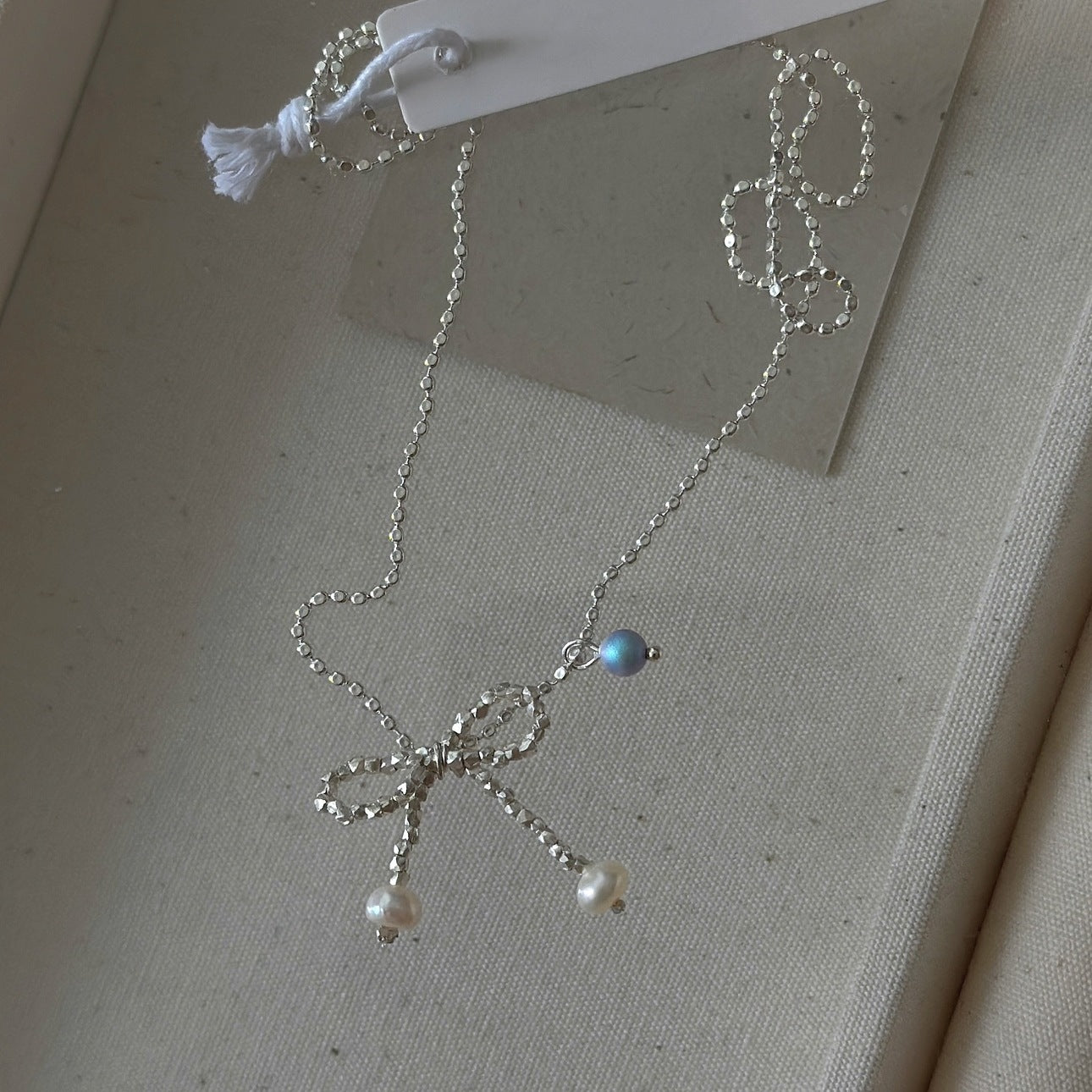 925 Silver Fragment Bow Pearl Necklace
