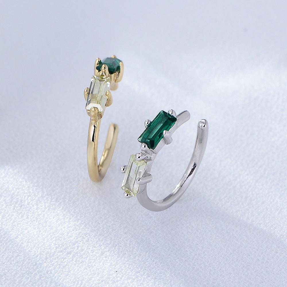 925 Silver Square Colorful Cubic Zirconia Earrings Ear Cuff