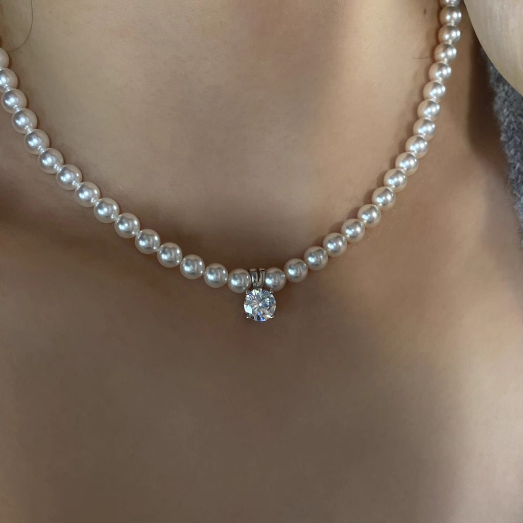 925 Silver Pearl Zircon Necklace
