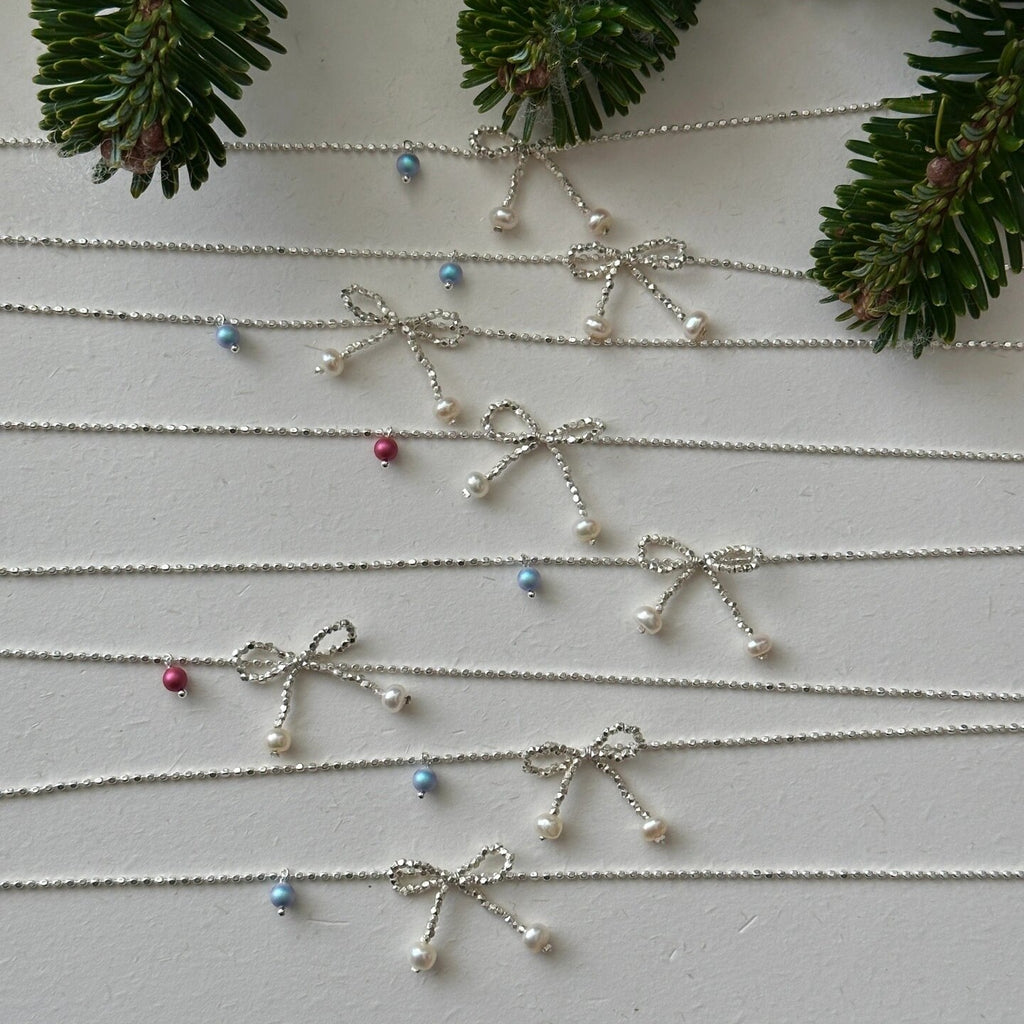 925 Silver Fragment Bow Pearl Necklace