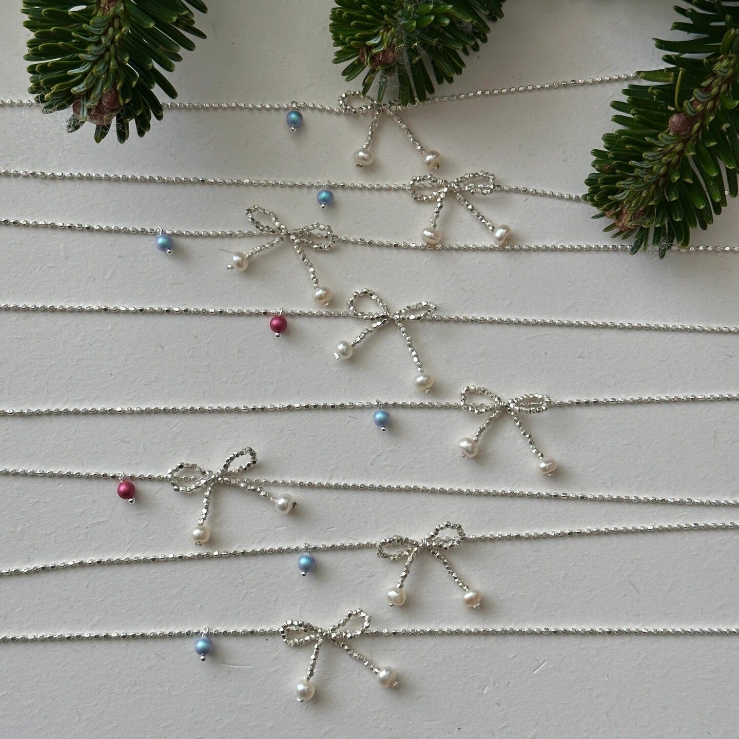 925 Silver Fragment Bow Pearl Necklace