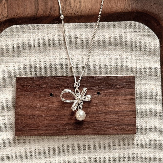 925 Silver Bow Pearl Necklace