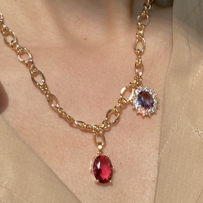 Vintage Gemstone Necklace Sweater Chain