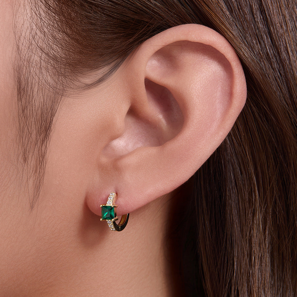 925 Silver Emerald Square Zirconia Earrings